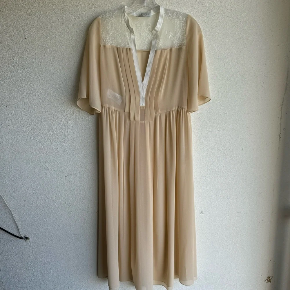 Sandro Beige Midi Dress Small Sheer size S - Picture 2 of 9